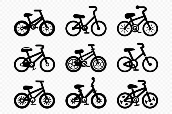 Conjunto Ícones Bicicleta Preta Vetorial Simples Minimalista Vector Bike Icon — Vetor de Stock