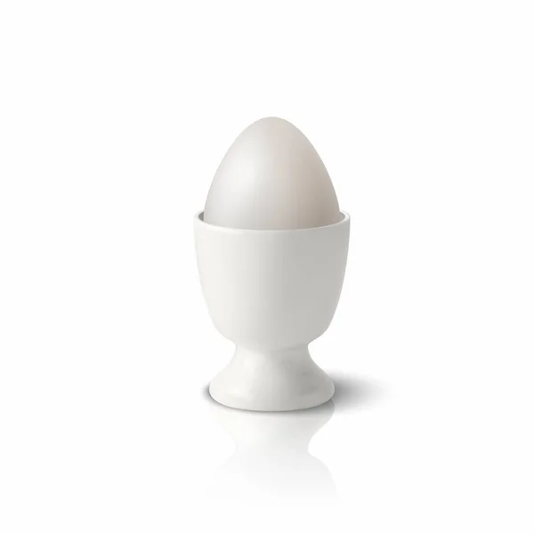 Vector Realistisches Weißes Hühnerei Weißer Keramik Porzellanbecherhalter Für Gekochte Eier — Stockvektor