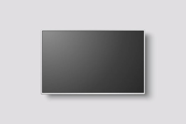 Vector 3d Realistic Modern TV Screen. Minimalistic Stylish Lcd Panel, Led TV Frame. Large Computer Monitor Display Design for Mockup. Blank Television Template. Catalog, Web Site Concept. Front View.