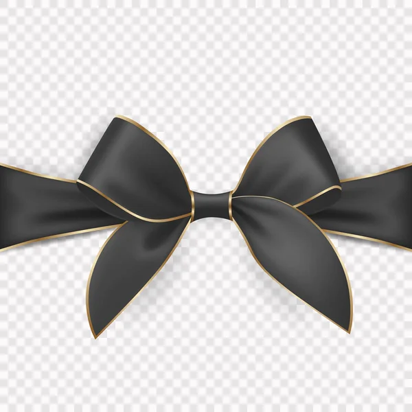 Vector Realistic Black Gift Ribbon Bow Greeting Card Gift Isolated — Stock Vector