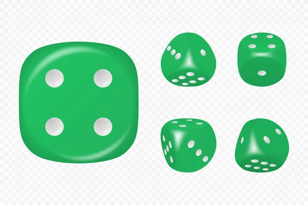 Vector Realistic Green Game Dice White Dots Set Different Positions — Stock Vector