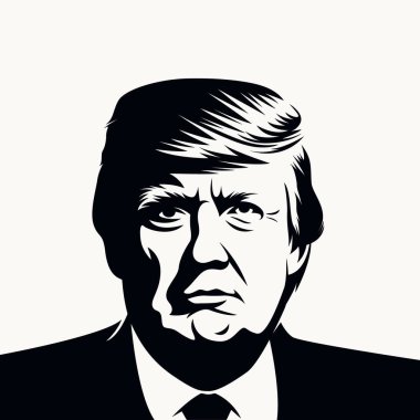 Georgia mı? 6 Temmuz 2023: Siyah ve Beyaz, Donald Trump 'ın Portresi. ABD Başkanı Beyaz Arkaplanda tecrit edildi. Ön Manzara. Vektör İllüstrasyonu.
