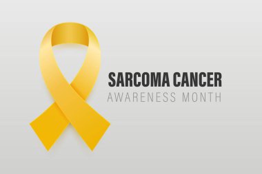 Sarkoma, Kemik Kanseri Banner, Kart, Vector 3d Gerçekçi Sarı Kurdele Gri Arkaplanda. Sarkoma Kanseri Bilinci Ay Sembol Kapanışı, Temmuz. Dünya Kemik Kanseri Günü Konsepti.