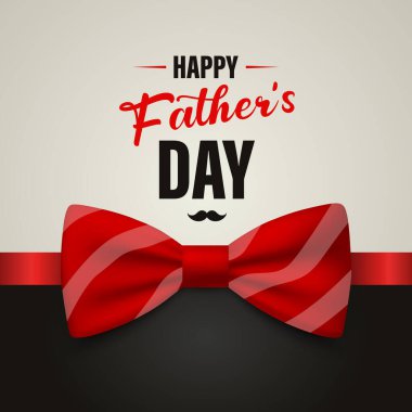 Gerçekçi Kırmızı Papyon Kapanışı ve Tebrik Mesajıyla Vektör Babalar Günü Afişi. İpek parlak papyon, kravat beyefendi. Tasarım Şablonu. Erkek için papyon. Erkekler Moda, Babalar Günü Tatili.