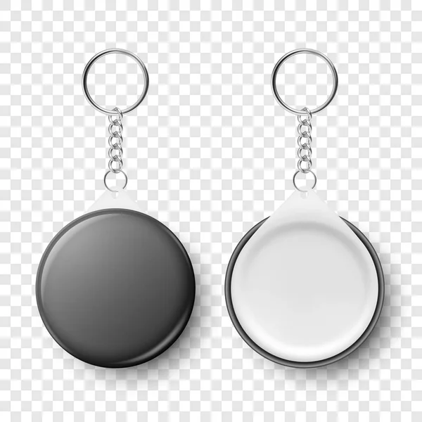 Vector Realistic Blank Black Keychain Ring Chain Key Isolated White — Stock Vector