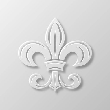 Vektör Gerçekçi Kağıt 3d Fleur De Lis Kapanış Beyaz Arkaplanda. Heraldic Lily İmza, Vektör İllüstrasyonu.