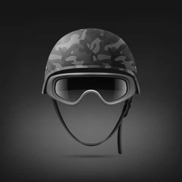 Vektor Realistisk Militär Hjälm Med Skydda Glasögon Ikon Set Närbild — Stock vektor