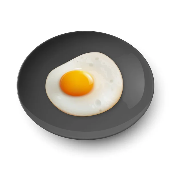 矢量3D现实的黑色盘子 与煎蛋一起吃 蛋卷里面孤立的白色背景 健康早餐 蛋白质食物 膳食概念 设计模板 侧面视图 — 图库矢量图片