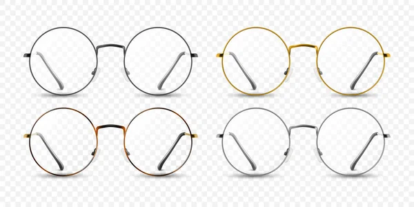 Vector Realista Marco Redondo Gafas Conjunto Iconos Gafas Sol Transparentes — Archivo Imágenes Vectoriales
