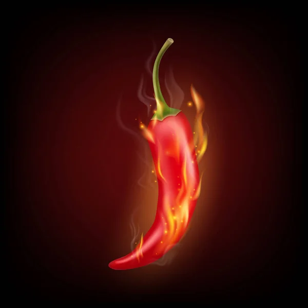 Červené Chilli Pepř Zblízka Hořícím Plameni Černé — Stockový vektor