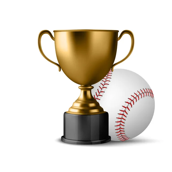 Realistic Vector Golden Champion Cup Icon Wirh Baseball Set Isolated — Stock Vector