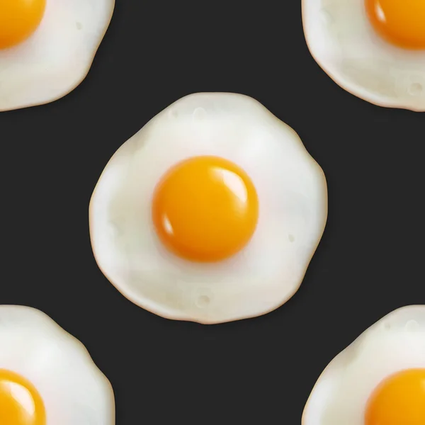 Vector Seamless Pattern Mit Realistischem Fried Egg Omelett Auf Schwarzem — Stockvektor