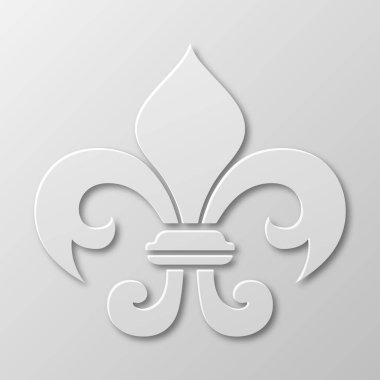 Vektör Gerçekçi Kağıt 3d Fleur De Lis Kapanış Beyaz Arkaplanda. Heraldic Lily İmza, Vektör İllüstrasyonu.