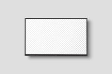 Vektör 3d Gerçekçi Modern TV Ekranı. Minimalist Stylish Lcd Paneli, Led TV Frame. Mockup için Büyük Bilgisayar Monitörü Görünüm Tasarımı. Boş Televizyon Şablonu. Katalog, Web Sitesi Konsepti. Ön Görünüm.