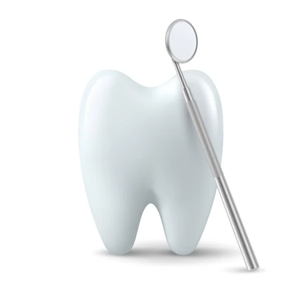 Vektor Realistisk Dental Inspektionsspegel För Tänder Med Tand Ikonen Närbild — Stock vektor