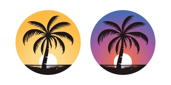 Vector Palm Trees Palm Tree Icon Set Isolated 실루엣 그라운드 — 스톡 벡터