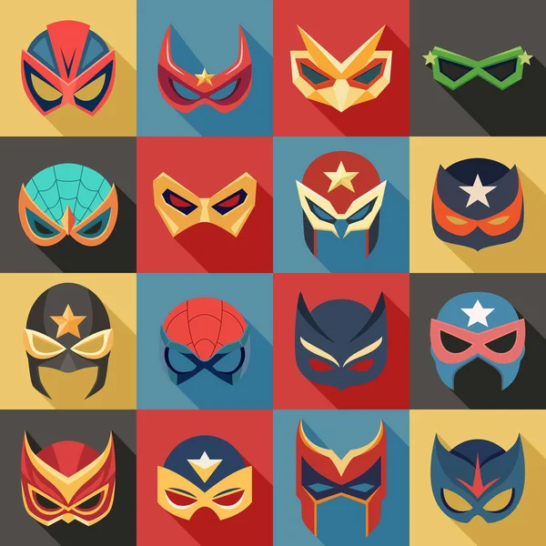 stock vector Vector Super Hero Masks Set in Flat Style with Long Shadow. Face Character, Superhero Comic Book Mask Collection. Superhero Photo Props, Women and Men Masks, Carnival Glasses.