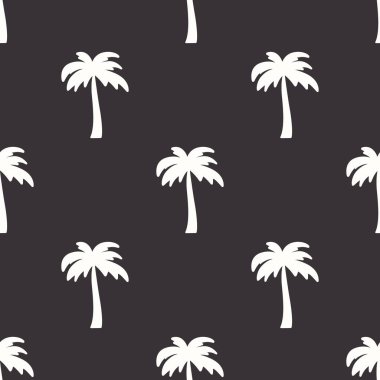 Palmiye Ağaçları, Palmiye Ağacı Tasarım Şablonu, Yazdırma. Palm Siluetleri. Tropik, tatil, plaj, yaz konsepti. Vektör İllüstrasyonu. Ön Görünüm.