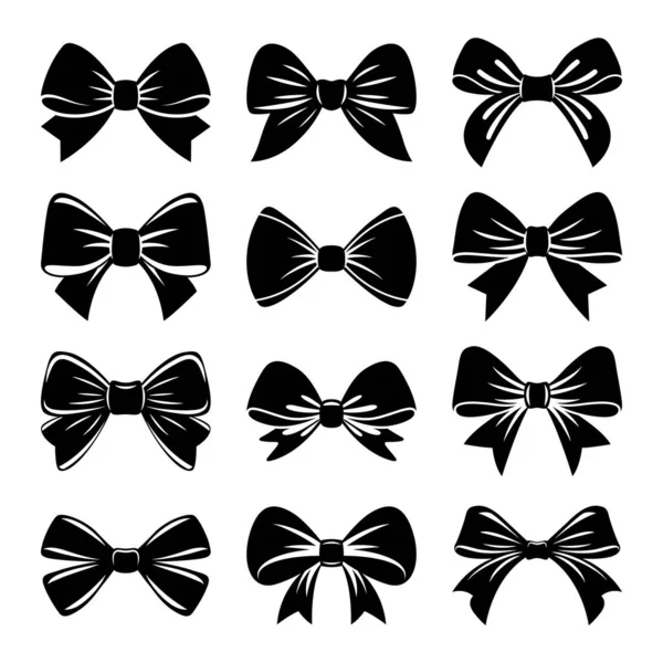 Vector Black White Bow Tie Gift Bow Silhouette Cut Out — Stock Vector