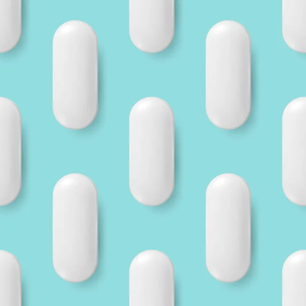 Vector Naadloos Patroon Met Realistische Witte Farmaceutische Medische Pil Capsule — Stockvector