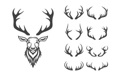 Vektör Noel Geyiği Boynuzları, Boynuzlar. Geyik boynuzu siluetleri. El Geyiği Boynuzu, Antler Set. Hayvan Karınca Koleksiyonu. Geyik tasarım elementleri. Vahşi Yaşam Avcıları, Hipster, Noel Kavramı.