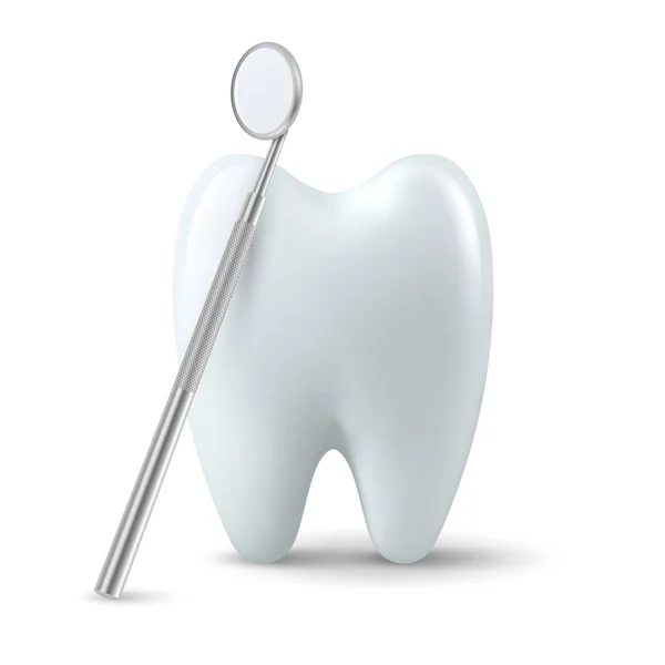 Vektor Realistisk Dental Inspektionsspegel För Tänder Med Tand Ikonen Närbild — Stock vektor
