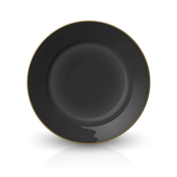矢量3D现实的黑色空瓷器 陶瓷盘图标闭塞与反射光分离 为Mockup设计模板 股票矢量说明 — 图库矢量图片