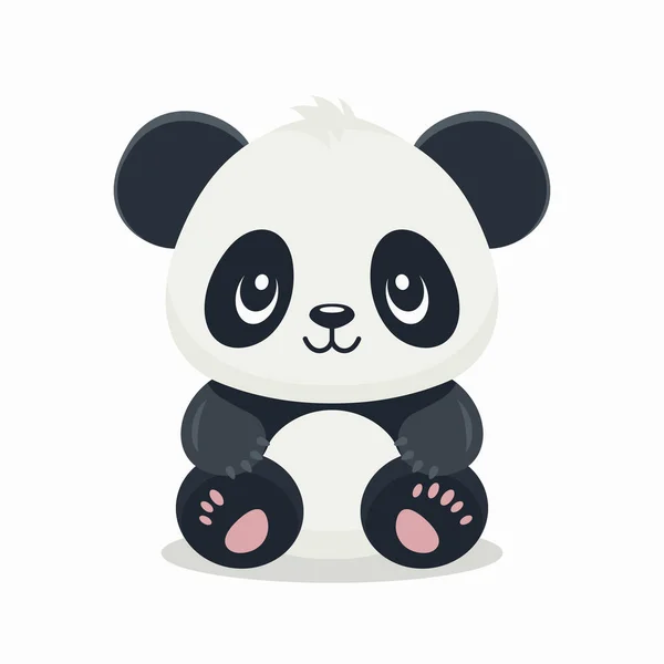Flat Vector Netter Cartoon Panda Charakter Lustig Lächelnder Sitzender Pandabär — Stockvektor