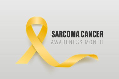 Sarkoma, Kemik Kanseri Banner, Kart, Vector 3d Gerçekçi Sarı Kurdele Gri Arkaplanda. Sarkoma Kanseri Bilinci Ay Sembol Kapanışı, Temmuz. Dünya Kemik Kanseri Günü Konsepti.