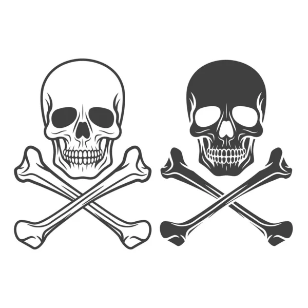 Conjunto Iconos Cráneo Negro Vectorial Huesos Cruzados Aislados Colección Calaveras — Vector de stock