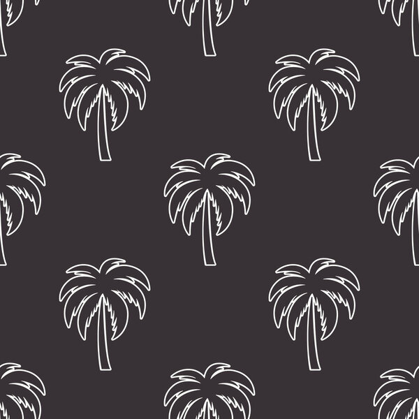 Vector Seamless Pattern with Palm Trees, Palm Tree Design Template, Print. Palm Silhouettes. Tropical, Vacation, Beach, Summer Concept. Vector Illustration. Front View.