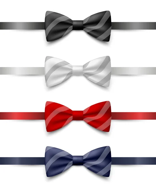 Vecteur Réaliste Rayé Bleu Noir Rouge Blanc Bow Tie Icône — Image vectorielle