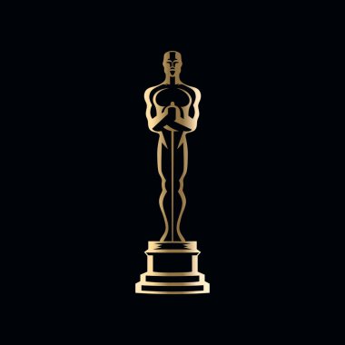 Vector Hollywood Altın Oscar Ödülü Heykeli Illustrationine. Başarı ve Zafer Konsepti. Film ve Sinema Ödülleri için Tasarım Şablonu.