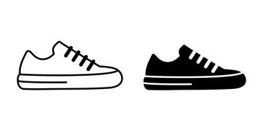 Düz Vektör Siluet Ayakkabılar veya Spor Ayakkabı Simgesi Ayırıldı. Ayakkabı Simgeleri.