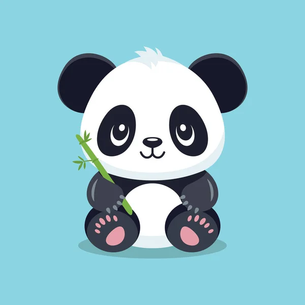 Flat Vector Netter Cartoon Panda Charakter Mit Bambus Lustig Lächelnder — Stockvektor