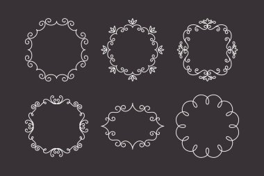 Vektör Dekoratif Doğrusal Çerçeve Ayarları. Vintage Frame Design Elements, Filigree, Dekoratif Sınırlar, Sayfa Dekorasyonları, Böcekler İzole Edildi.