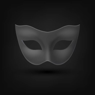 Vektör 3d Gerçekçi Boş Kara Karnaval Vintage Maske Kapatma Simgesi izole edildi. Karnaval, Parti, Maskeli Balo Gözlüğü. Parti Balosu Konsepti Karnaval Şablonu. Ön Görünüm.