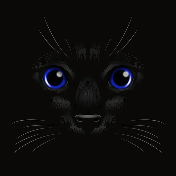 Vector Realistic Blue Cats Eye Black Cat Dark Por Noche — Archivo Imágenes Vectoriales