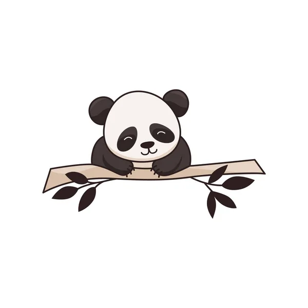 Cute Panda Bear Sleeps Tree Branch Vector Illustration — Stock Vector