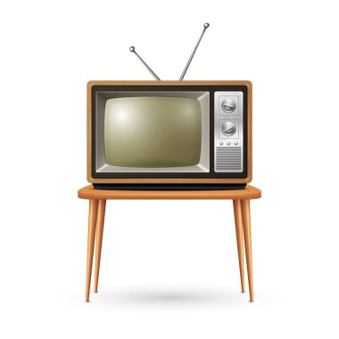 Vektör Gerçekçi Retro TV Alıcısı Beyaz Arkaplanda izole edildi. Ev Tasarımı Konsepti. Front View 'da klasik TV seti. Televizyon Konsepti .