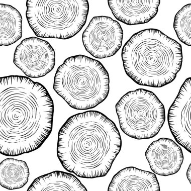 Ağaç Halkaları, Testere Kesiği Ağaç Gövdesi, Ağaç Kütüğü, Haç. Çam, Meşe Dilimleri, Kereste. Keresteyi kes, ağaç halkalarıyla ahşap dokuyu kes. El Çizimi Tasarım Elementleri Ayarları.