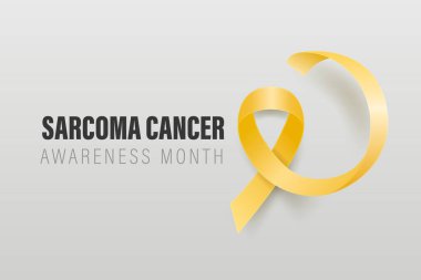 Sarkoma, Kemik Kanseri Banner, Kart, Vector 3d Gerçekçi Sarı Kurdele Gri Arkaplanda. Sarkoma Kanseri Bilinci Ay Sembol Kapanışı, Temmuz. Dünya Kemik Kanseri Günü Konsepti.