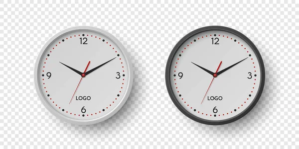 Vektor Wall Office Clock Dengan Jam Putih Dial Set Terisolasi - Stok Vektor