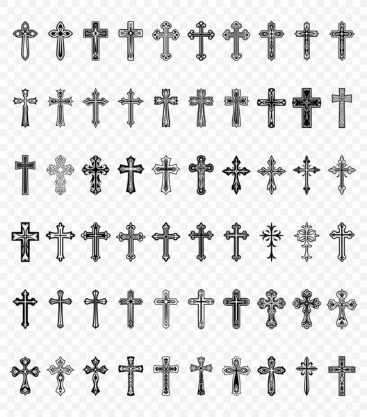 Плоские векторные черно-белые иконы христианского креста. Силуэт линии Cut Out Black Christian..