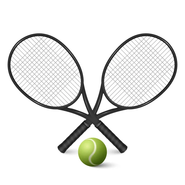 Vector Realistische Tennisbal Gekruiste Rackets Close Geïsoleerd Witte Achtergrond Design — Stockvector