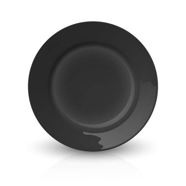 Vektör 3d Gerçekçi Siyah Boş Porselen, Seramik Tabak Simgesi Kapatma İzole edildi. Mockup için tasarım şablonu. Hisse Vektörü İllüstrasyonu. Ön Görünüm.