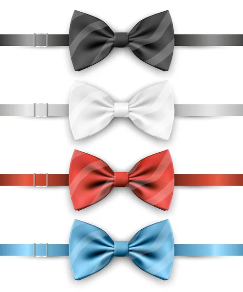 Vector Realistic Blue Black Red White Bow Tie Icon Set — Wektor stockowy