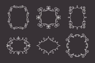 Vektör Dekoratif Doğrusal Çerçeve Ayarları. Vintage Frame Design Elements, Filigree, Dekoratif Sınırlar, Sayfa Dekorasyonları, Böcekler İzole Edildi.
