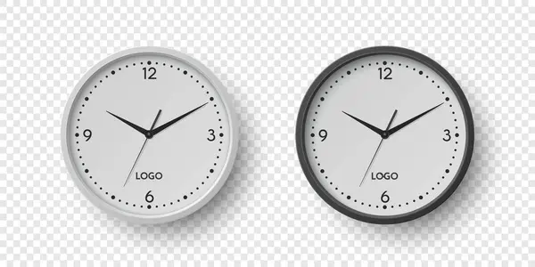 Relógio Escritório Parede Redonda Vector Com Mostrador Branco Set Closeup —  Vetores de Stock