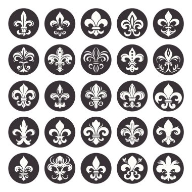 Fleur De Lis Set. Heraldik Lily Koleksiyonu, Vektör İllüzyonu.